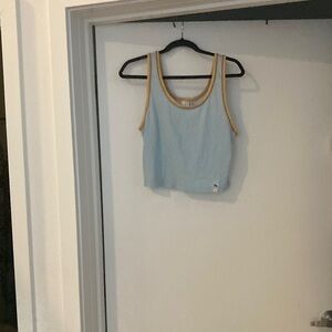 MOTHER Ribbed Crop Tank Top Blue Tan